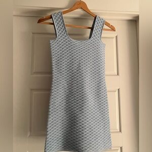 Anna Cate Textured Diamond Quilted Light Blue Square Neck Mini Dress